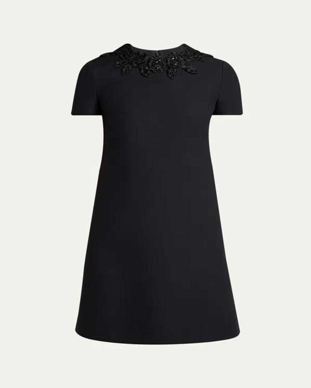 VALENTINO Embellished Silk-trimmed Wool And Silk-blend Crepe Mini Dress In Black Product Image