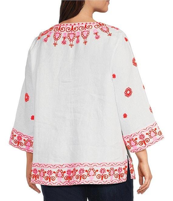 John Mark Plus Size Embroidered Split V-Neck 3/4 Sleeve Hi-Low Hem Tunic Product Image
