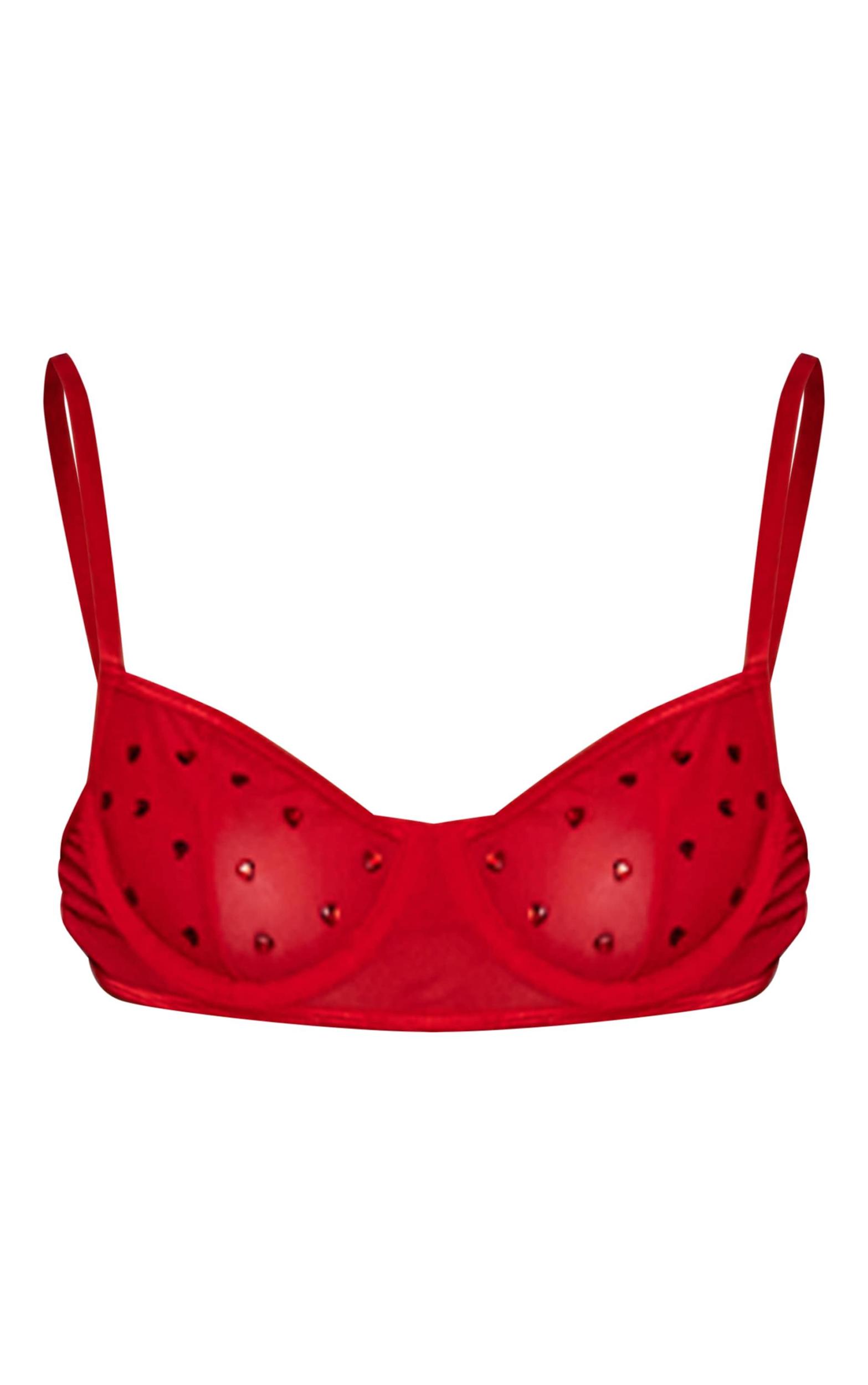 Red Mesh Underwired Diamante Heart Lingerie Set Product Image