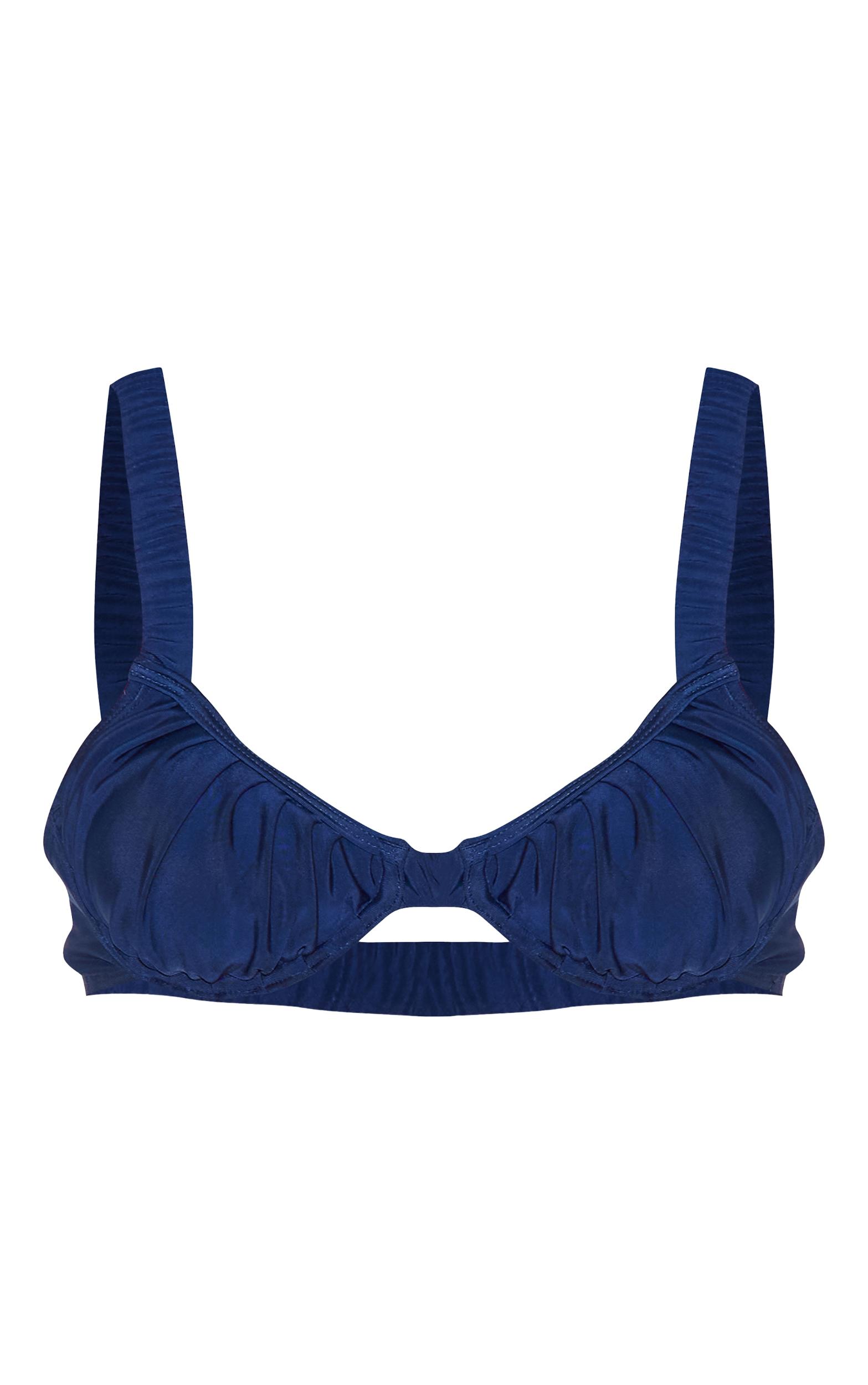 Navy Blue Ruched Underwired Bikini Top Product Image