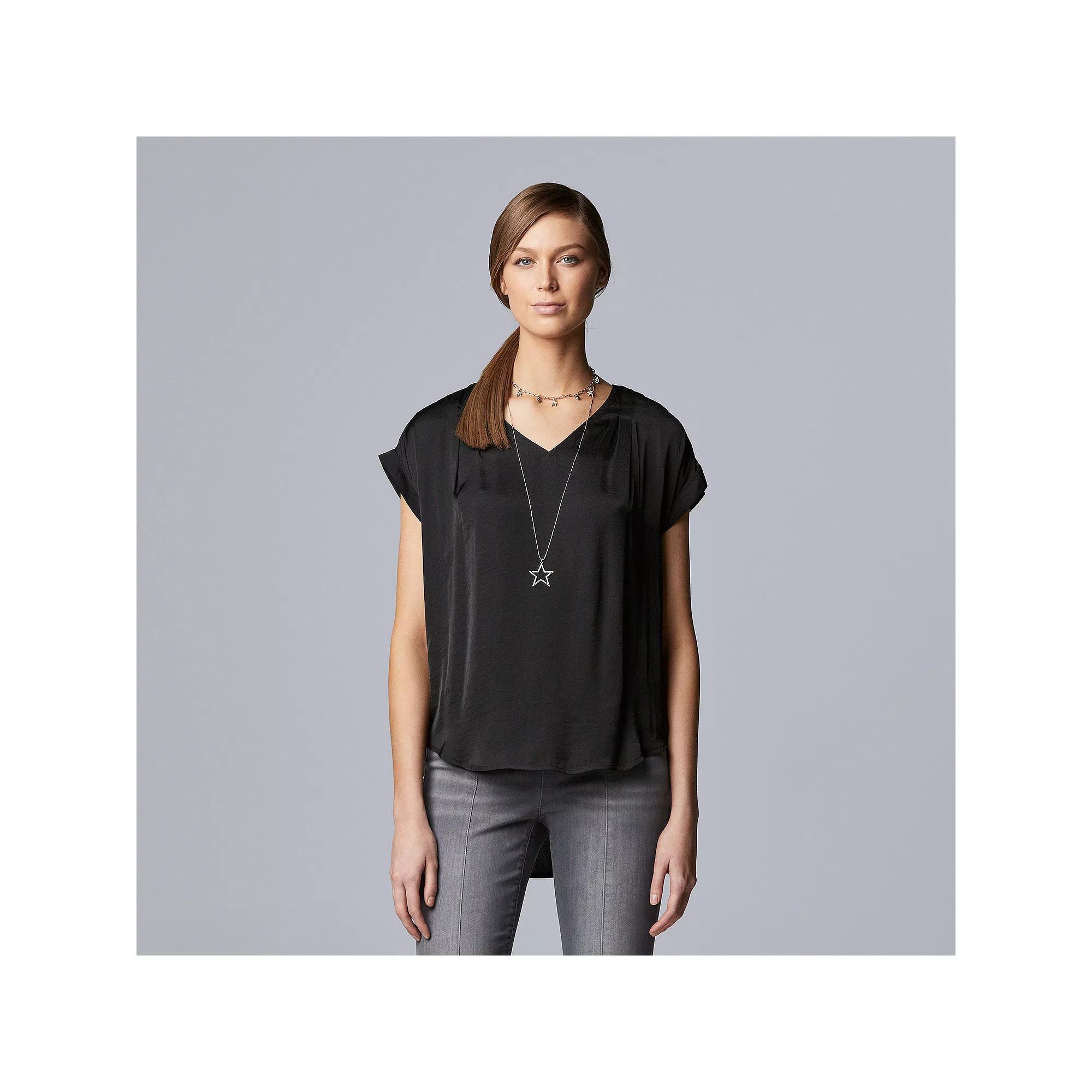 Women's Simply Vera Vera Wang V-Neck Popover Top, Size: Small, Vera Black Product Image