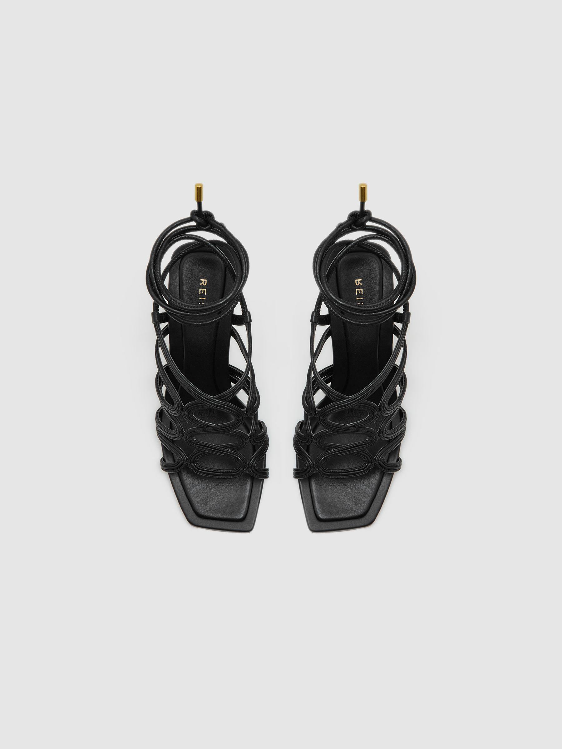 Strappy Open Toe Heeled Sandals in Black Product Image