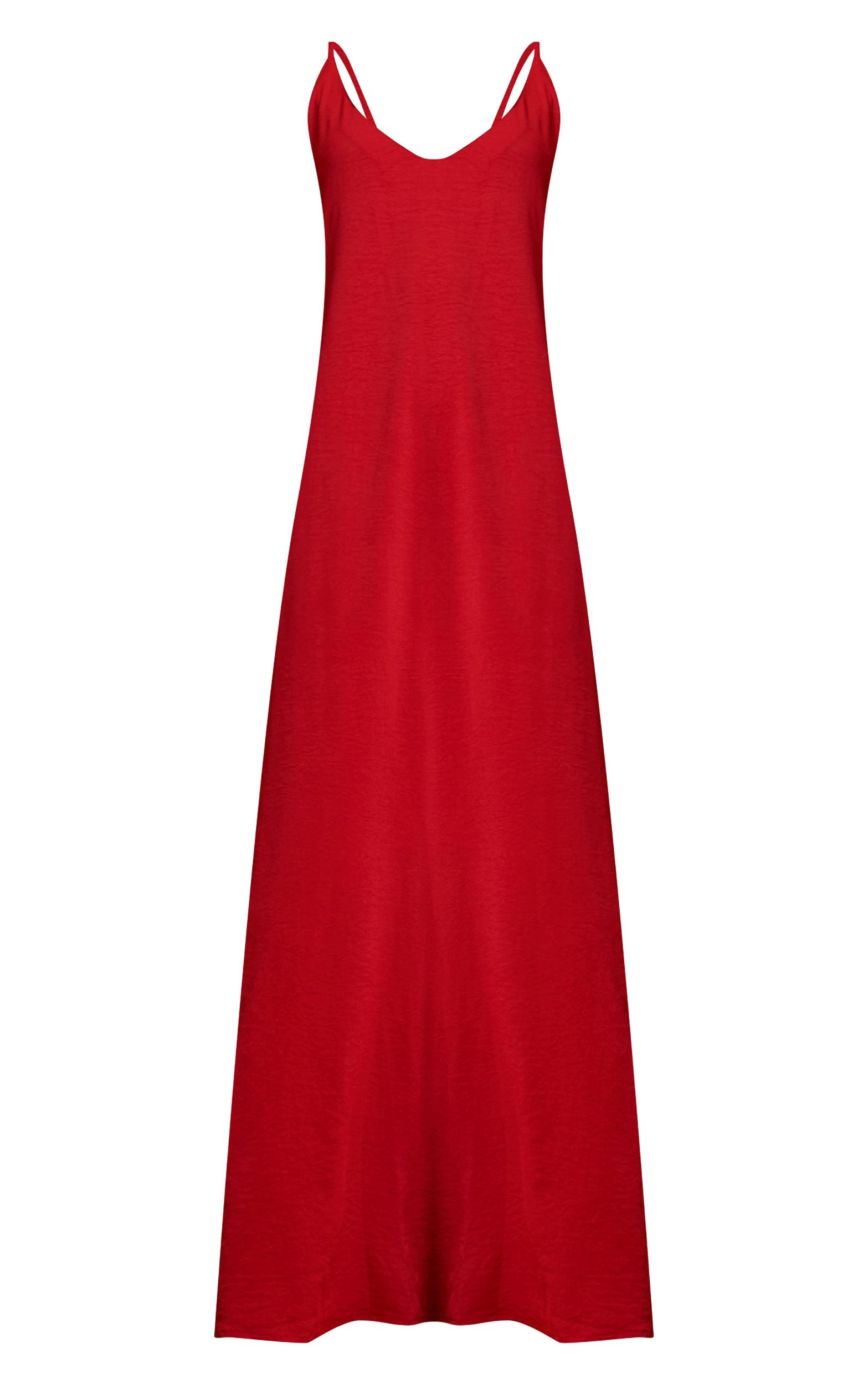 Deep Red Floaty Woven Low Back Maxi Dress Product Image