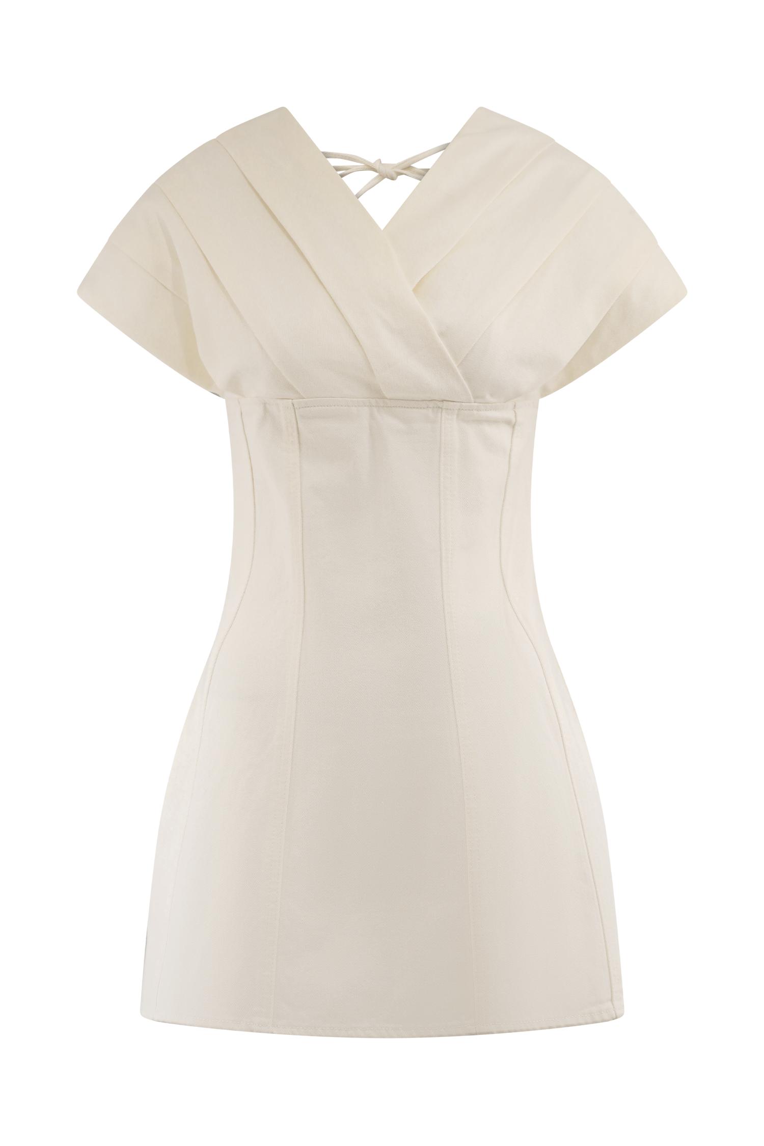 Pascale Off Shoulder Denim Mini Dress - White Product Image