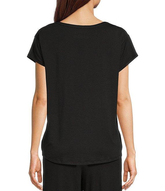 Nottibianche Split Round Neck Short Sleeve Coordinating Solid Knit Sleep Top Product Image
