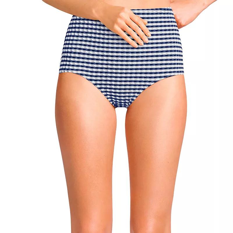 Women's Lands' End Gingham High Waisted Tummy Slimming Tugless Bikini Bottoms,  Product Image