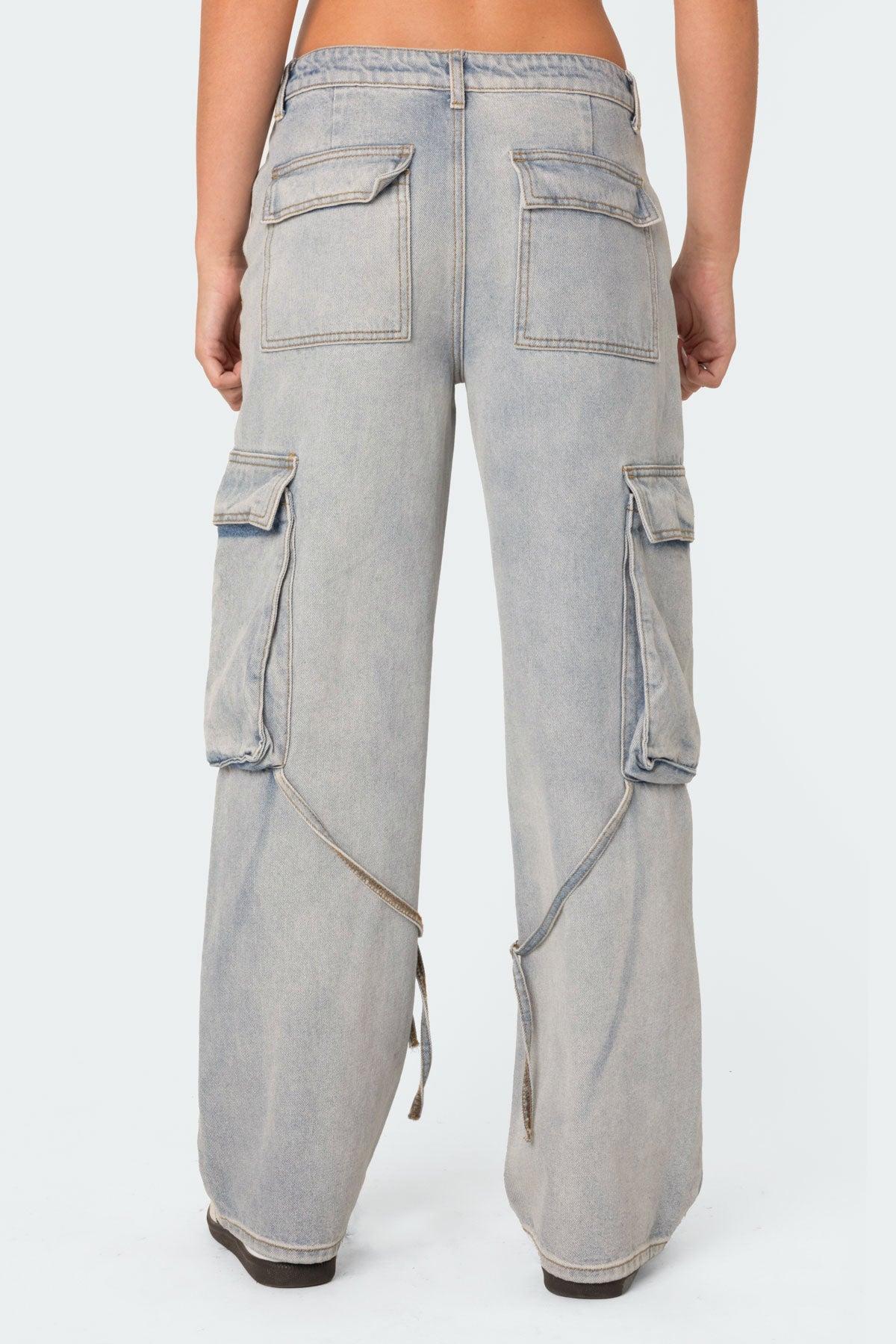 Via Washed Low Rise Baggy Cargo Jeans Product Image