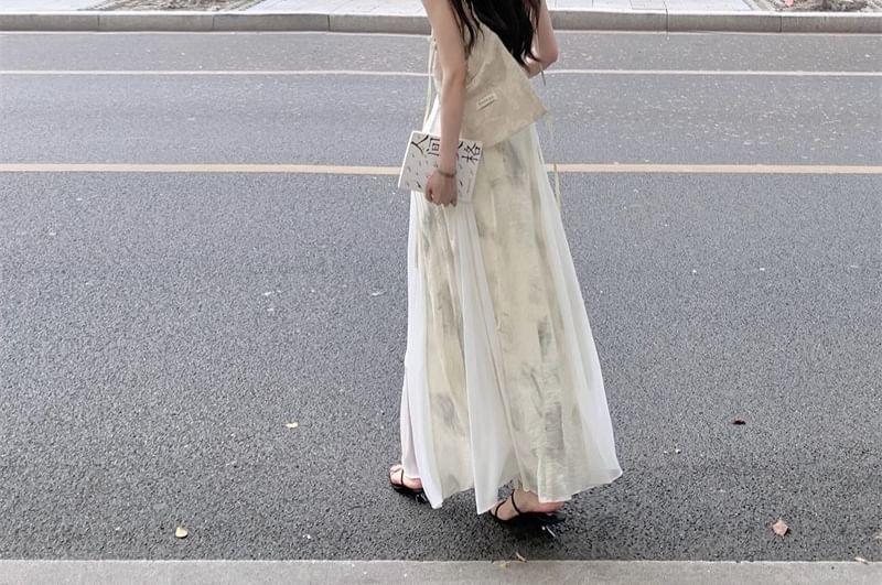 Spaghetti Strap Print Midi A-Line Dress Product Image