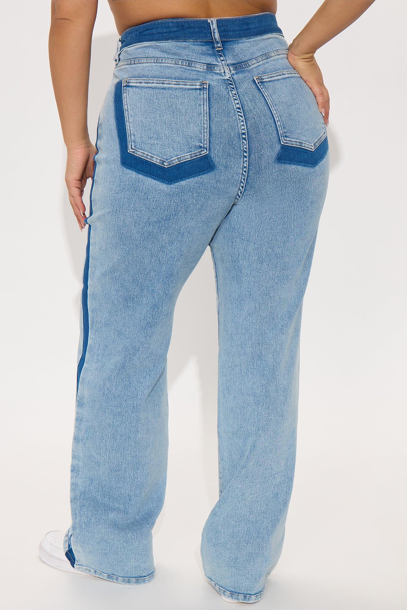 Ma Cherie Two Tone Straight Leg Jeans - Light Wash Female Product Image