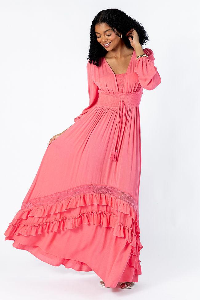 Lucky To Have You Coral Maxi Dress SALE Product Image