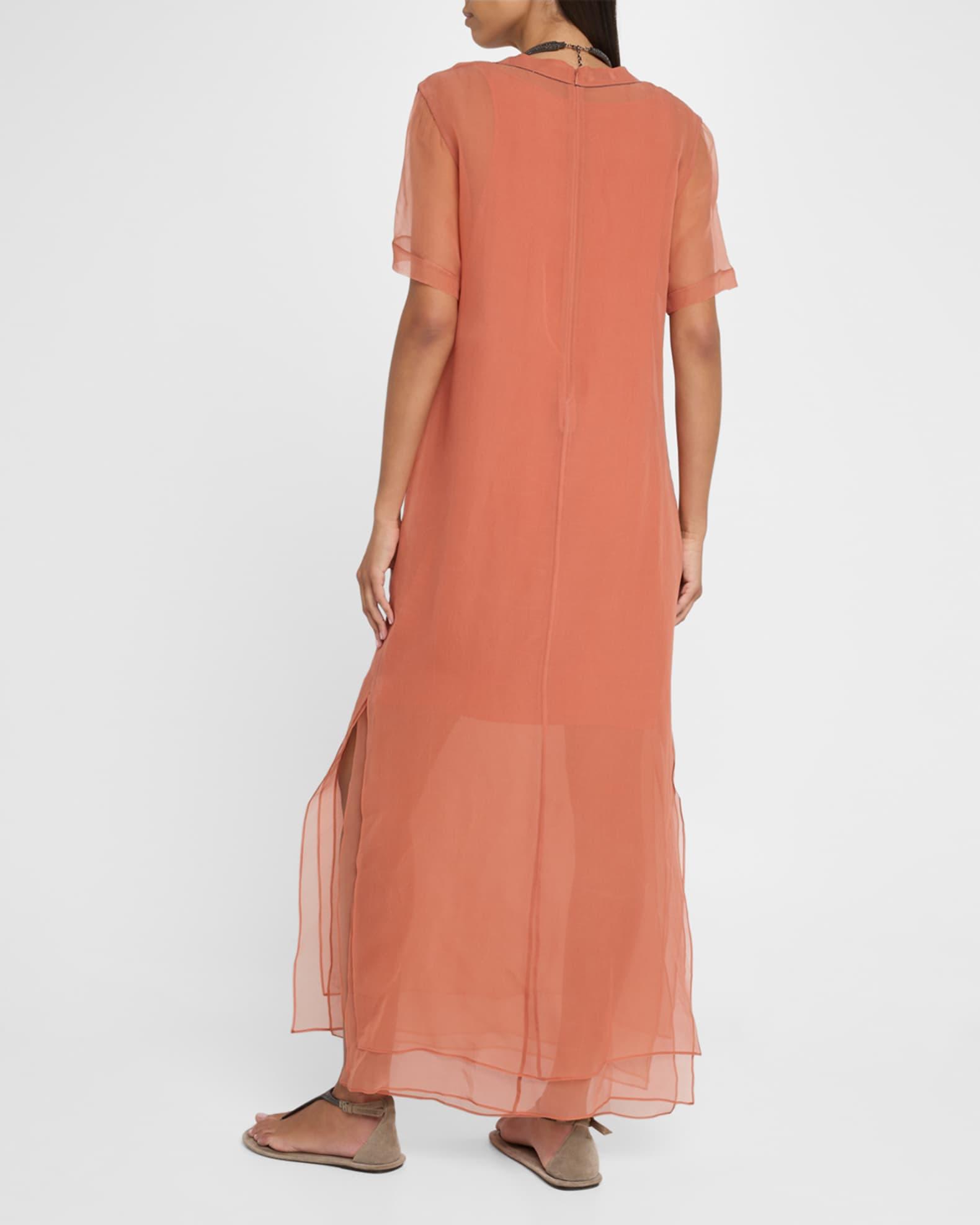 Layered Crispy Silk Chiffon Maxi T-Shirt Dress Product Image
