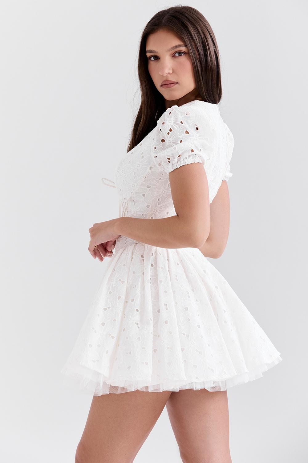 Imani  white pleated broderie anglais mini dress Product Image
