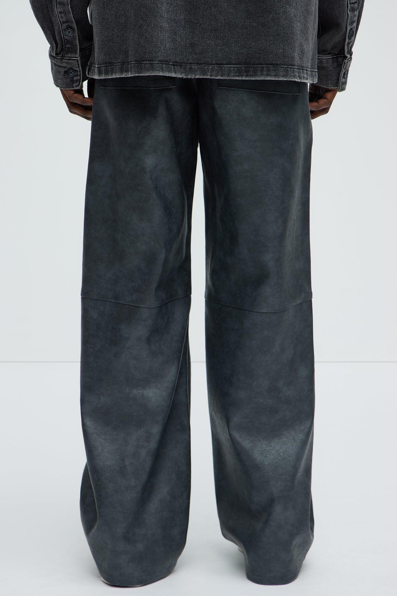Baggy Pleather Cargo Pants - Black Product Image