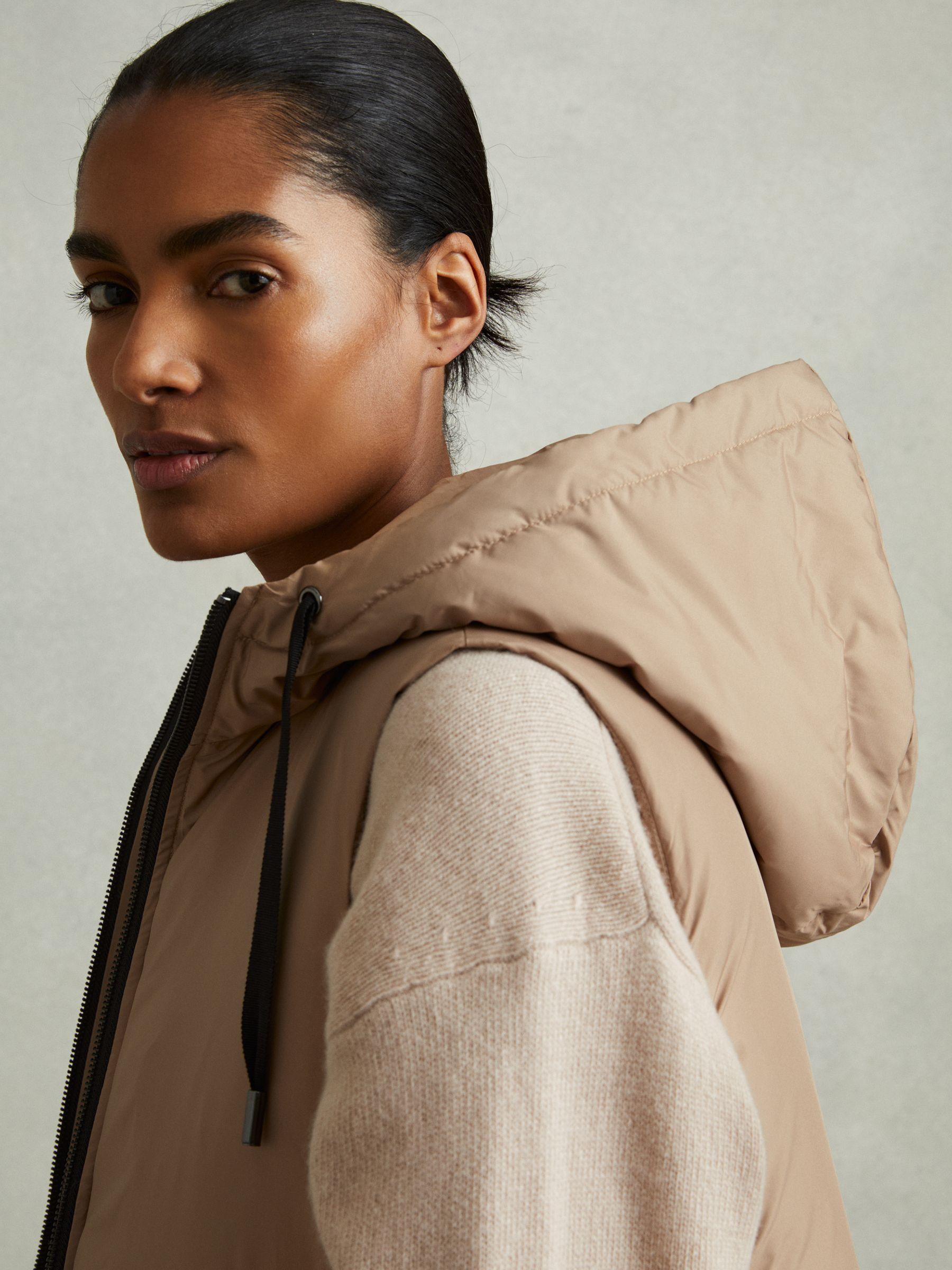 Padded Hooded Gilet in Camel Product Image