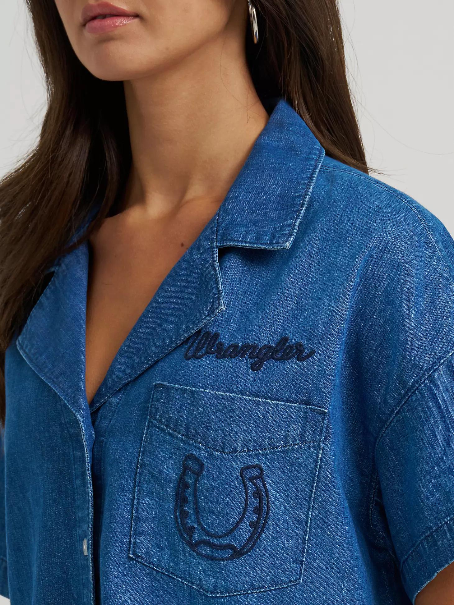 Women's Embroidered Denim Camp Shirt | Women's TOPS | Wrangler® Product Image