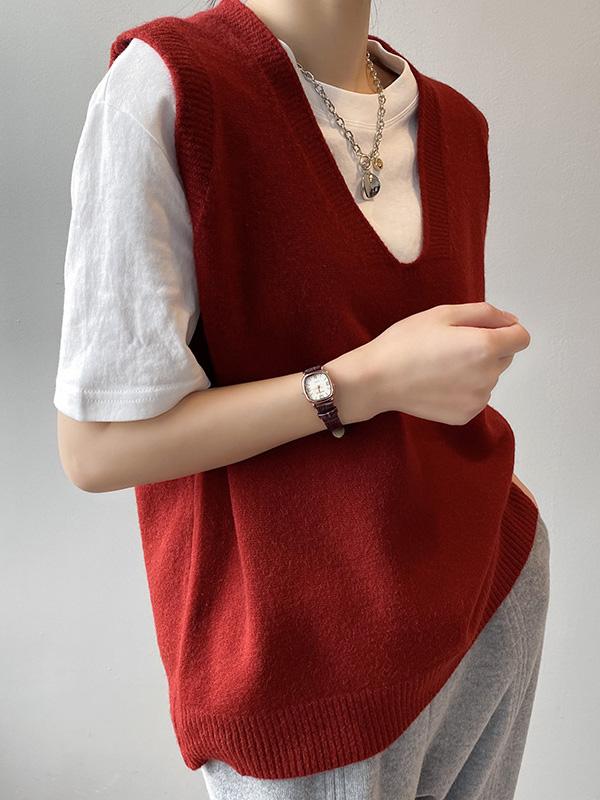 Simple 9 Colors V-Neck Loose Sleeveless Vest Product Image