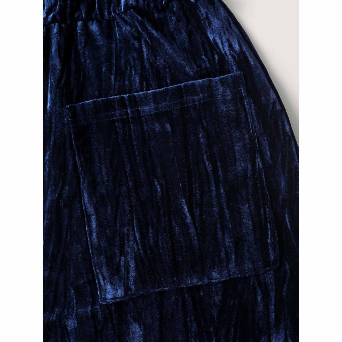 Plus Size Indigo Velvety Texture Adjustable Pockets Overall Jumpsuit Women Sleeveless Non Casual Loose Jumpsuits BloomChic 26/4X Product Image