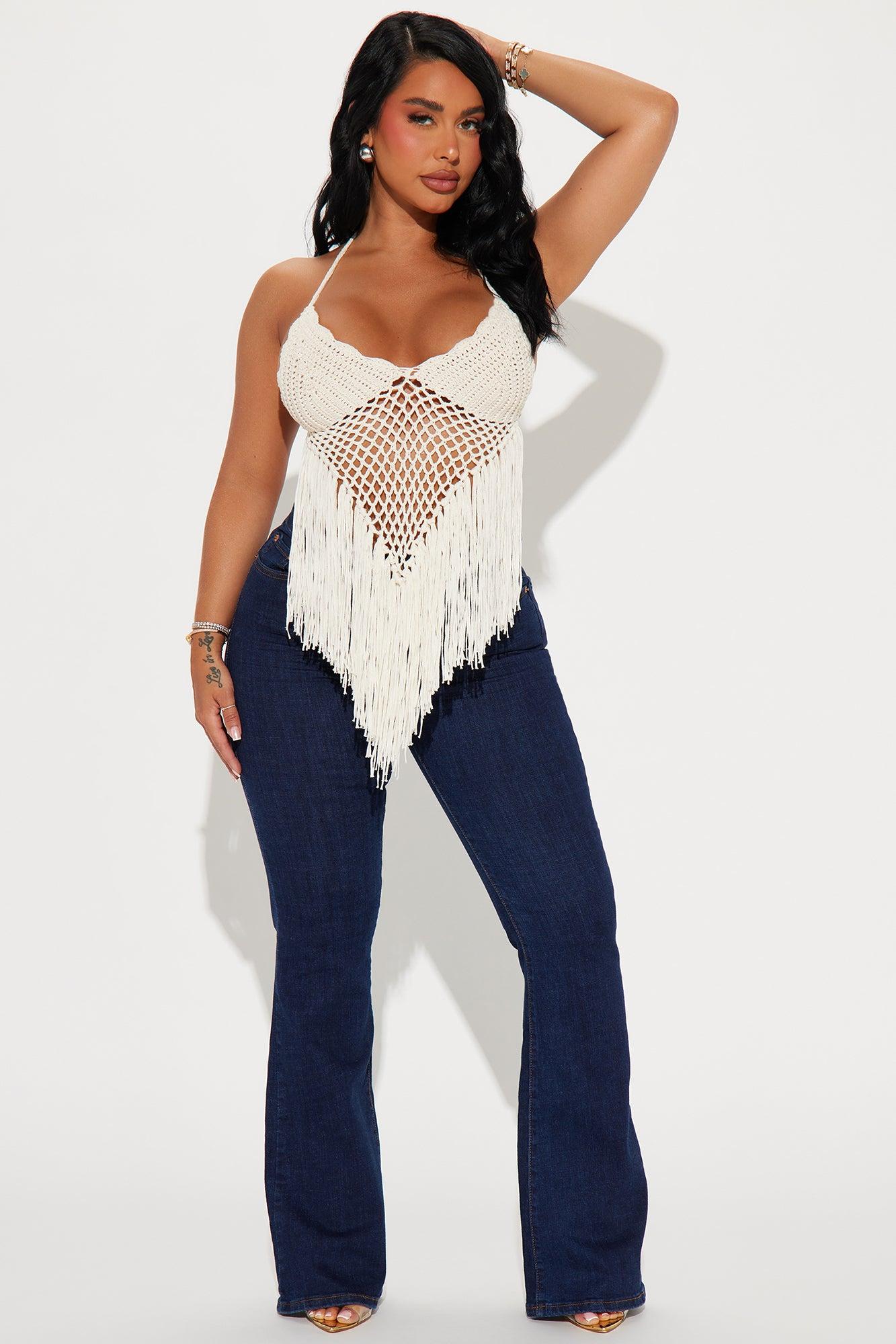 Feelin' The Heat Crochet Halter Top - Cream Product Image