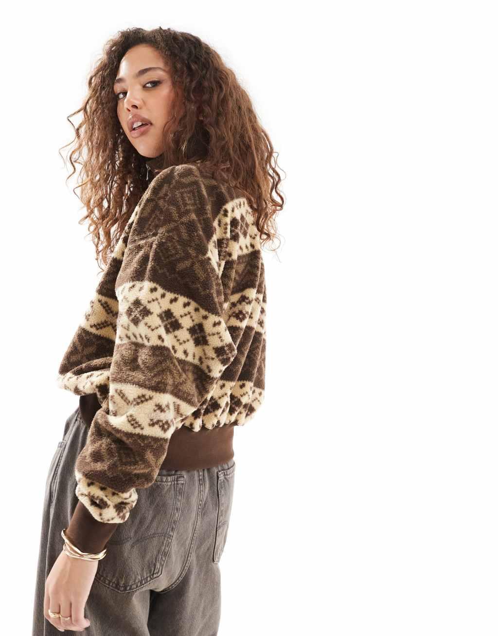 Polo Ralph Lauren polar fleece half zip sweatshirt in brown print Product Image