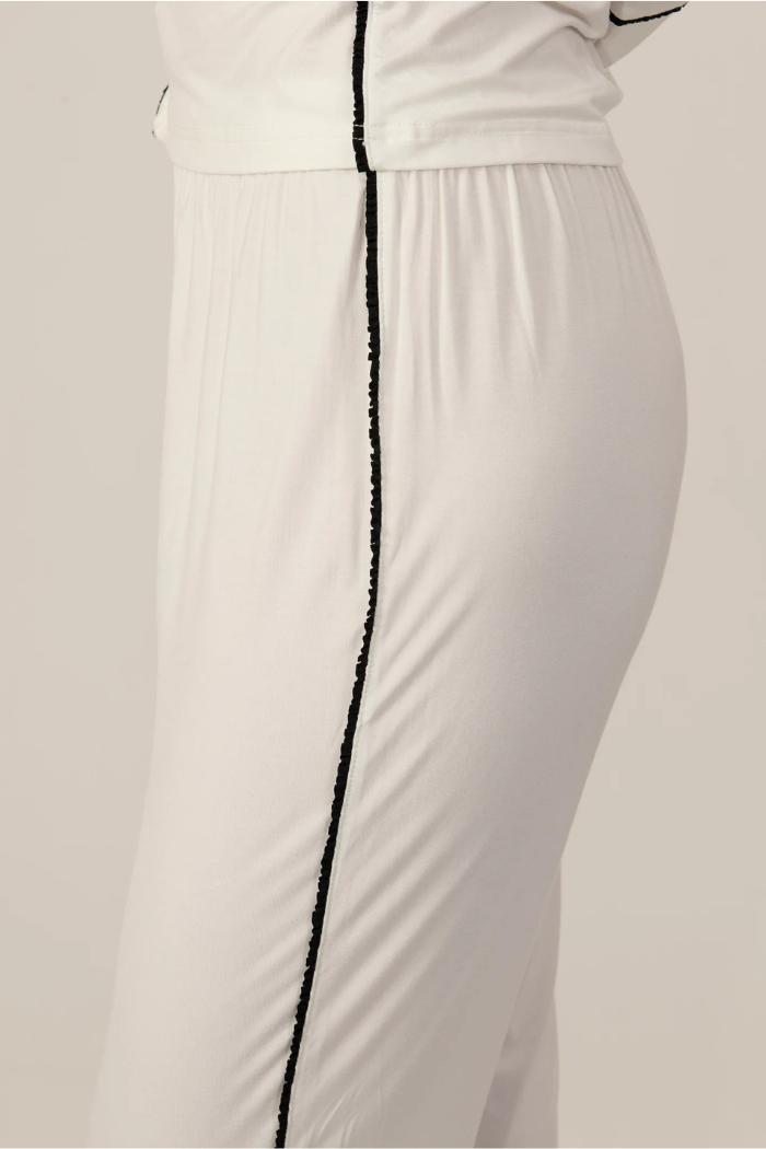 Jolene Long Pajama Set White with Black Ruffle Trim Product Image
