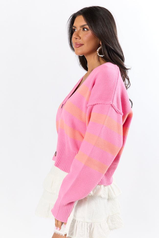 Beyond The City Coral and Pink Striped Cardigan DOORBUSTER Product Image