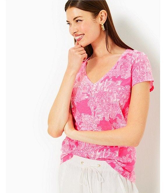 Lilly Pulitzer Etta Knit Anniversary Toile Print V-Neck Short Sleeve Tee Product Image