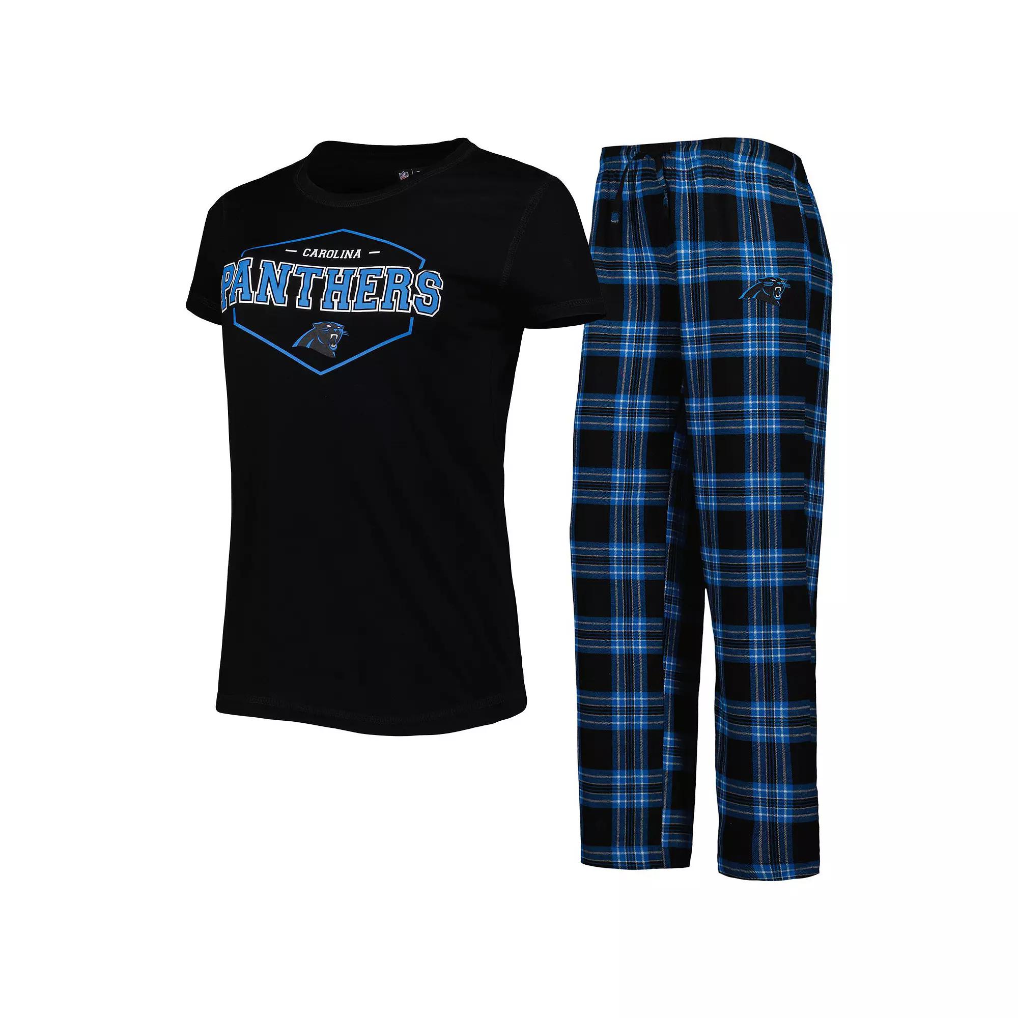 Women's Concepts Sport Black/Blue Carolina Panthers Badge T-Shirt & Pants Sleep Set, Size: Small Product Image