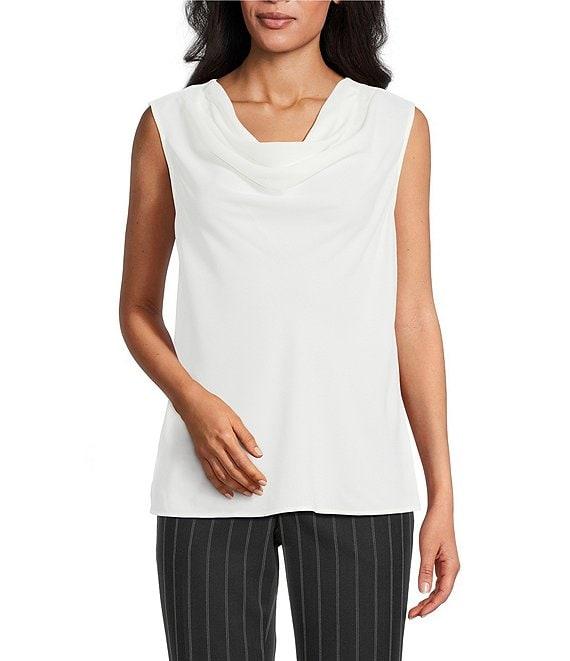Kasper Solid Crepe Cowl Neck Sleeveless Drape Top Product Image