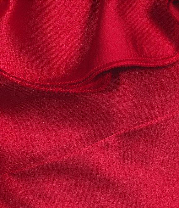 Muse by Marchesa Satin 3D Floral Carnation Ruched Sweetheart Neck Asymmetrical One Shoulder Peplum Coordinating Top Product Image