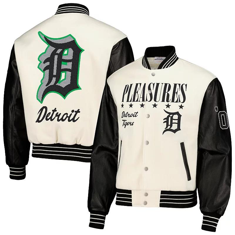Men's PLEASURES White Detroit Tigers Full-Snap Varsity Jacket,  Product Image