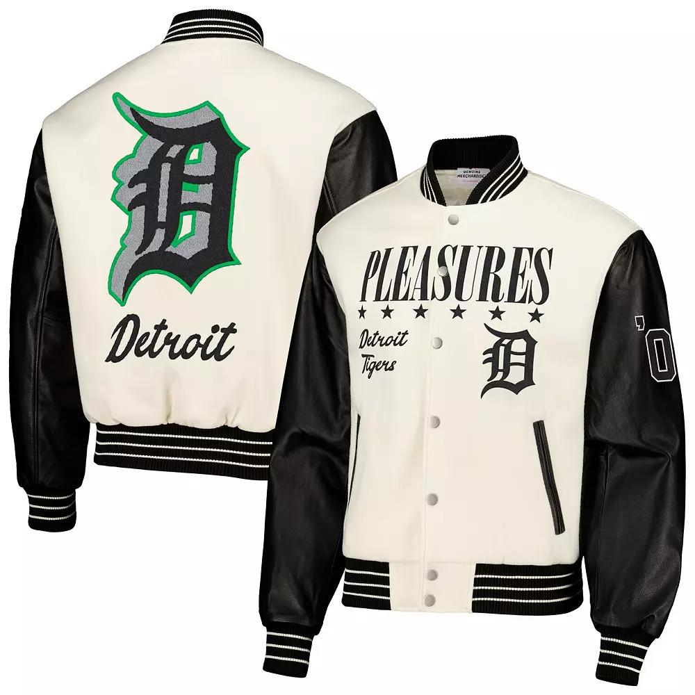 Men's PLEASURES White Detroit Tigers Full-Snap Varsity Jacket,  Product Image