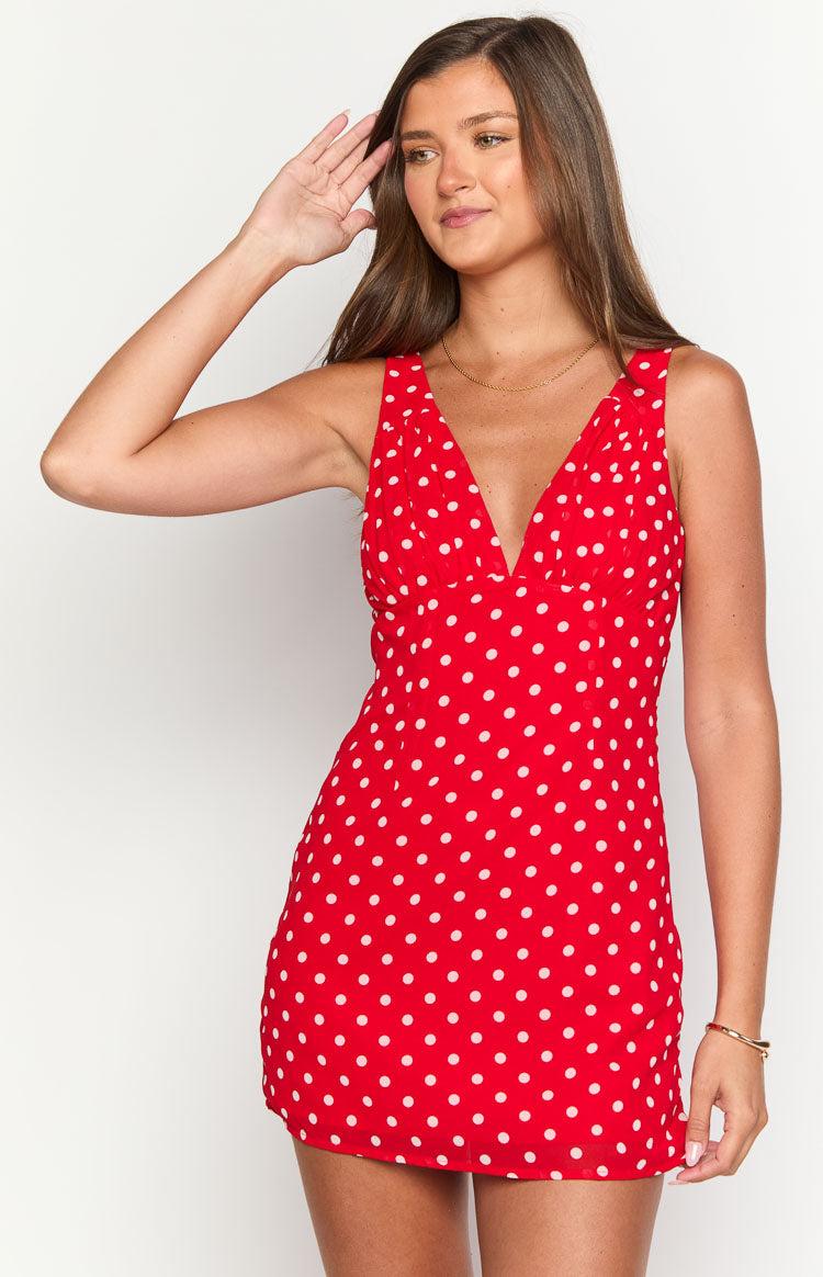 Daphne Red Polka Dot Mini Dress Product Image