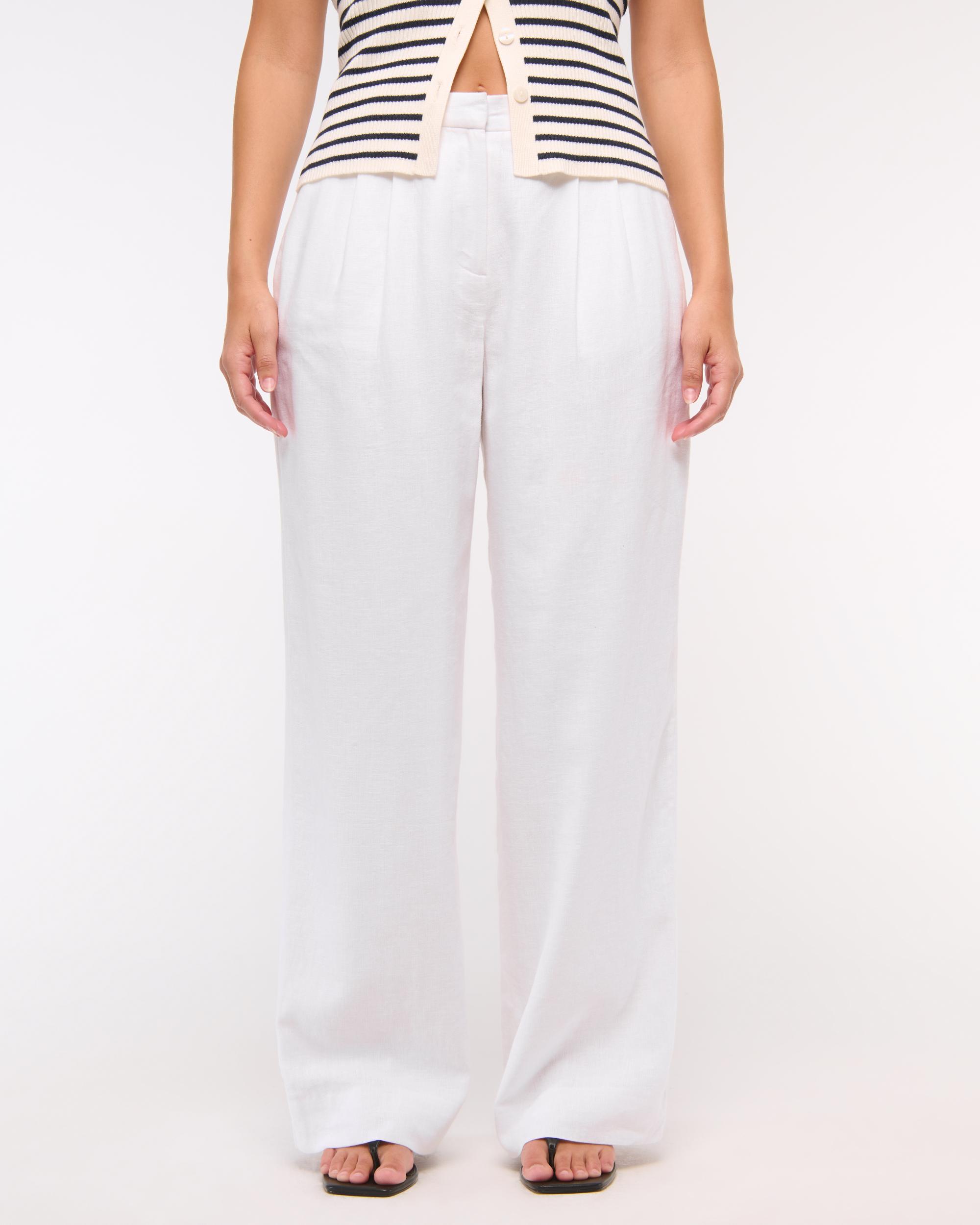 Curve Love A&F Sloane Low Rise Tailored Linen-Blend Pant Product Image