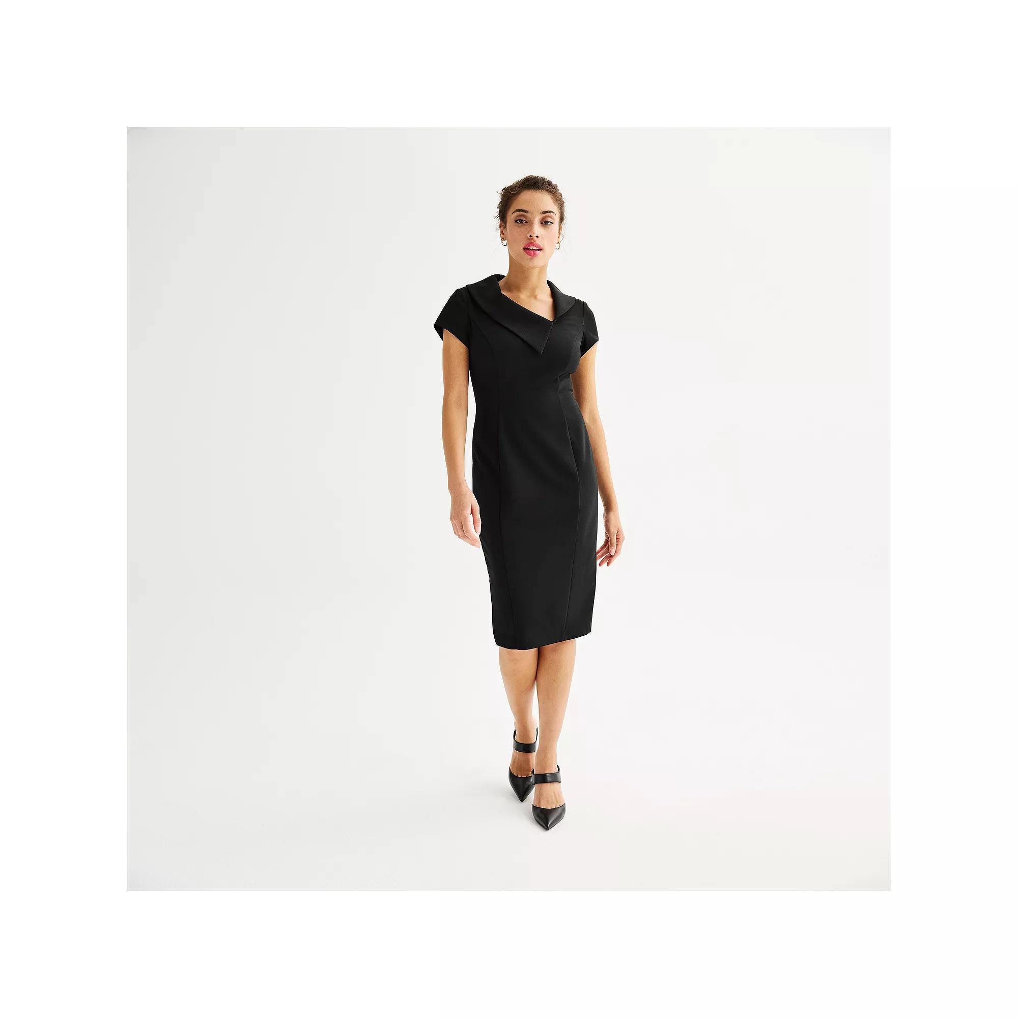 Women's Connected Apparel Asymmetrical Collar Sheath Dress, Size: 4, Black Product Image