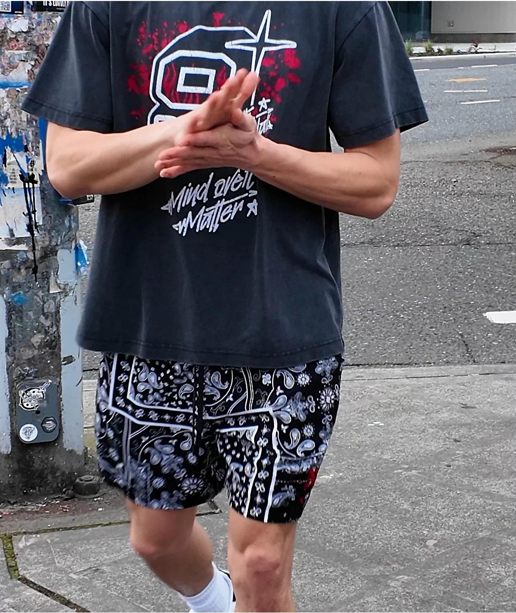 $AD BOYZ by Junior H X Lost Hills Nails Black Mesh Shorts Product Image