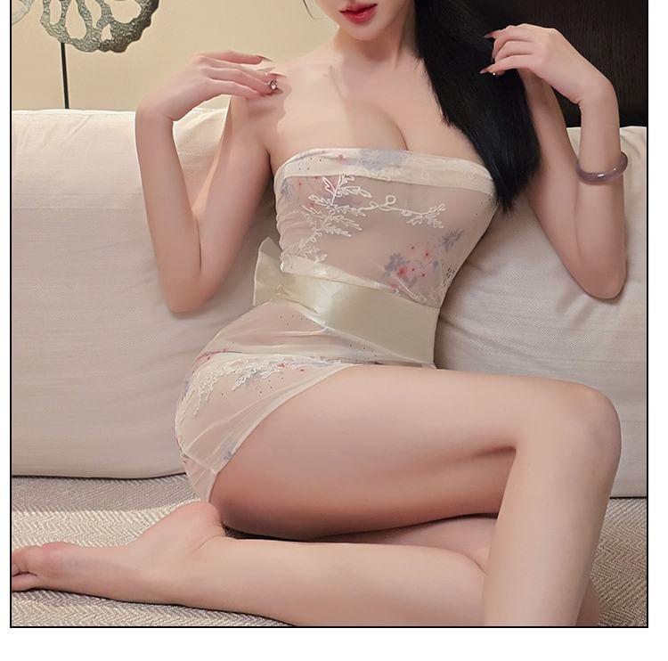 Strapless Floral Print Mini Lingerie Dress Product Image