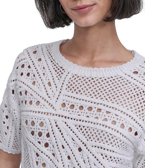 DKNY By Donna Karan Cotton Crochet Crew Neck Short Sleeve Top Product Image
