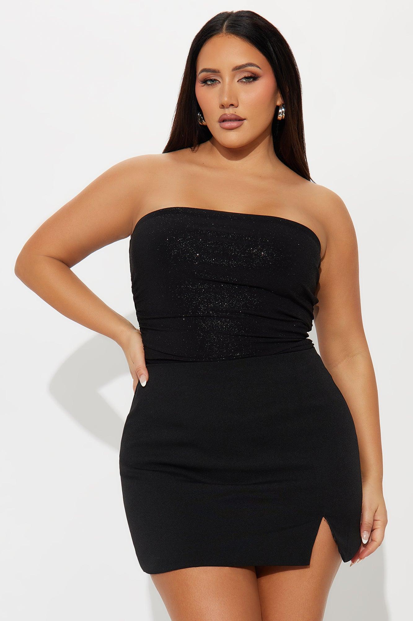 With The Glitz Ruched Glitter Tube Top - Black Female Product Image