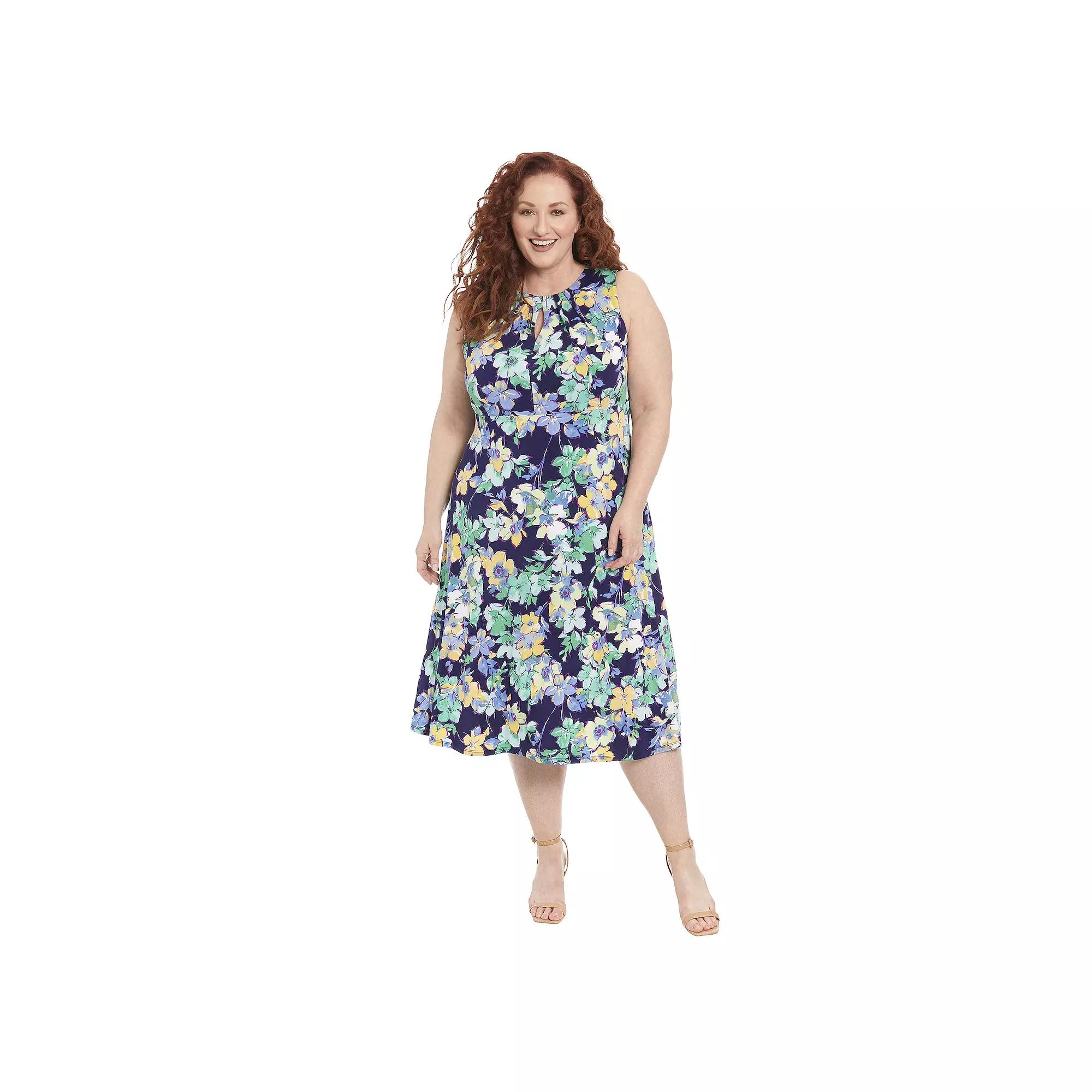 Plus Size London Times Keyhole Midi Dress, Women's, Size: 18 W, Blue Teal Product Image