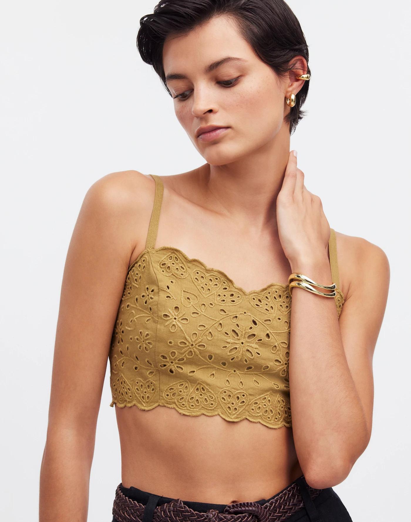 Eyelet Linen-Blend Crop Tank Top Product Image