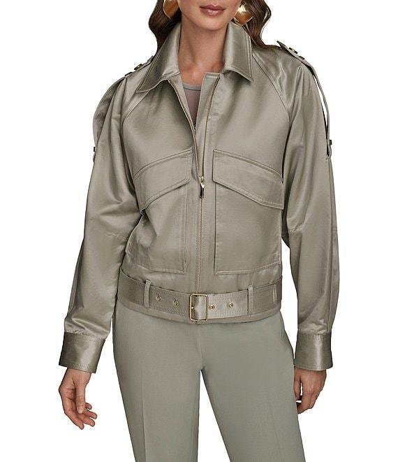 Donna Karan Satin Belted Point Collar Long Sleeve Jacket Product Image