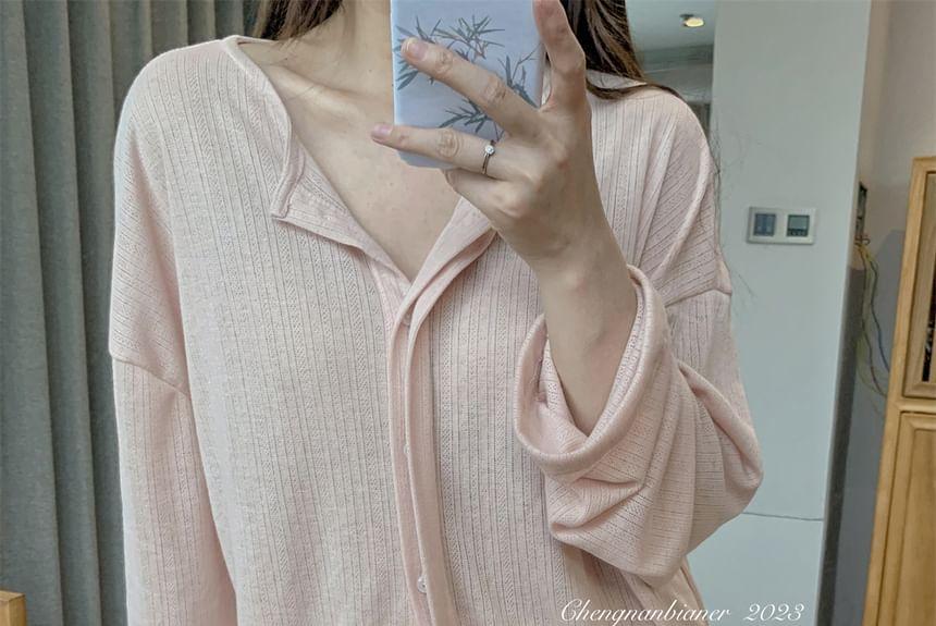 Long Sleeve Crew Neck Button Up Cardigan Product Image