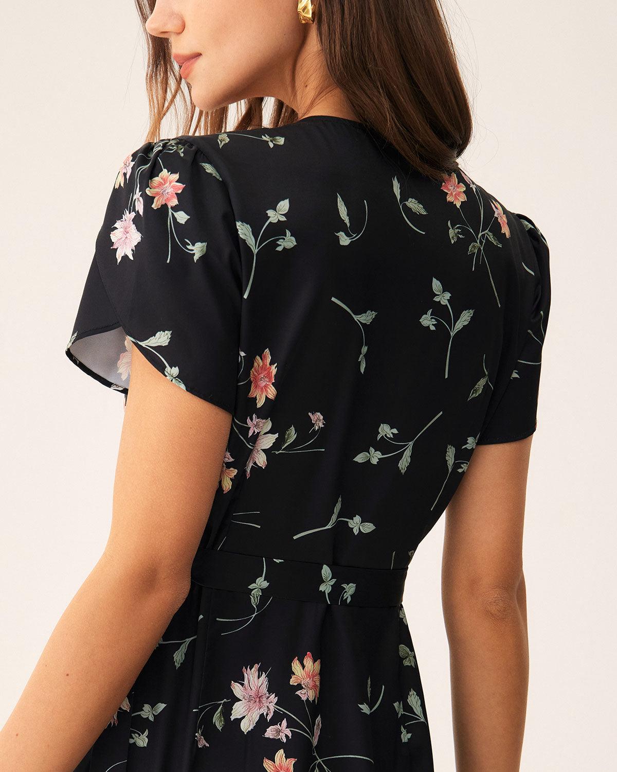 Black Floral Wrap Maxi Dress Product Image