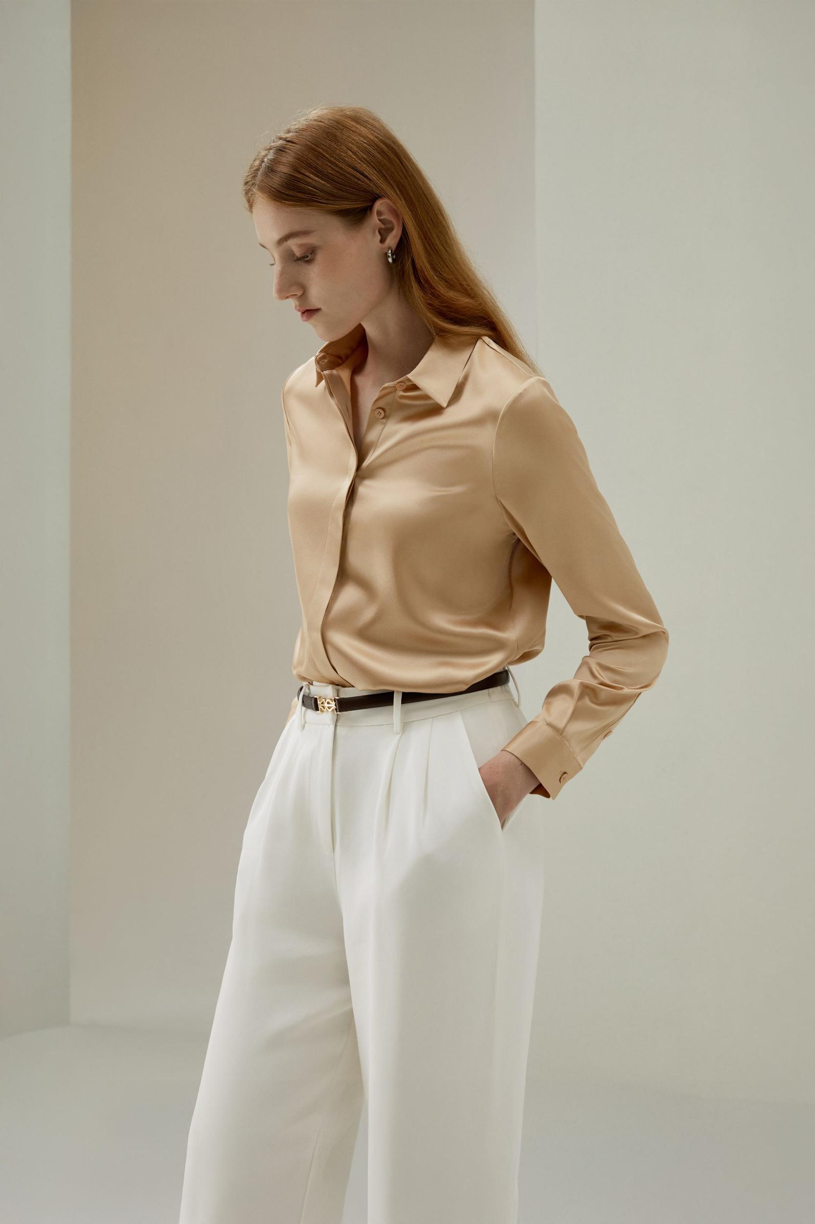 LILYSILK Silk Shirt Women - Dark Gray Mulberry Silk - Non-Toxic Dyes Concealed Mother-Of-Pearl Buttons Blouse Petite M Product Image