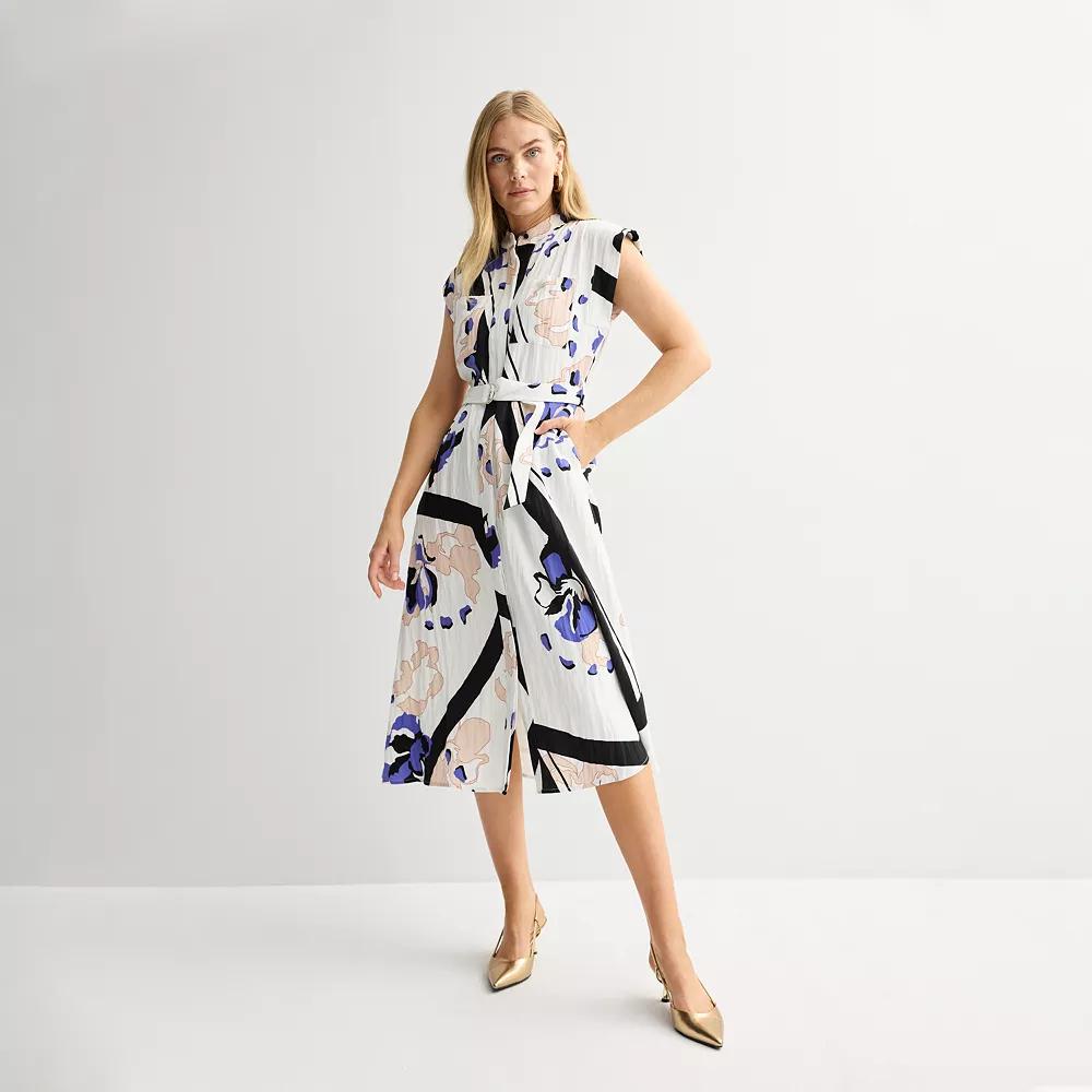 Women's Nine West Cap Sleeve Midi Shirt Dress, Size: XXL, White Floral Border Product Image