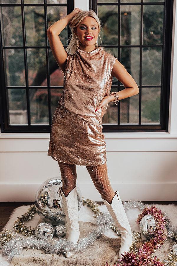 Bright In The City Sequin Dress In Champange Product Image