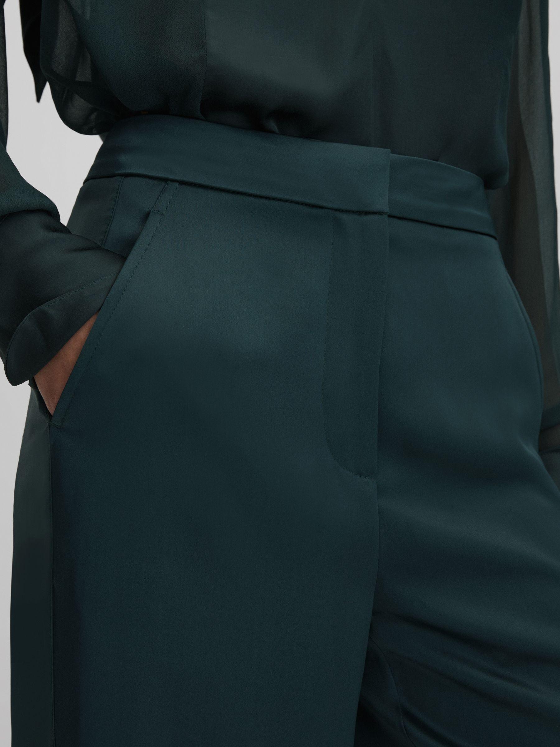 Satin Wide Leg Trousers in Green Product Image