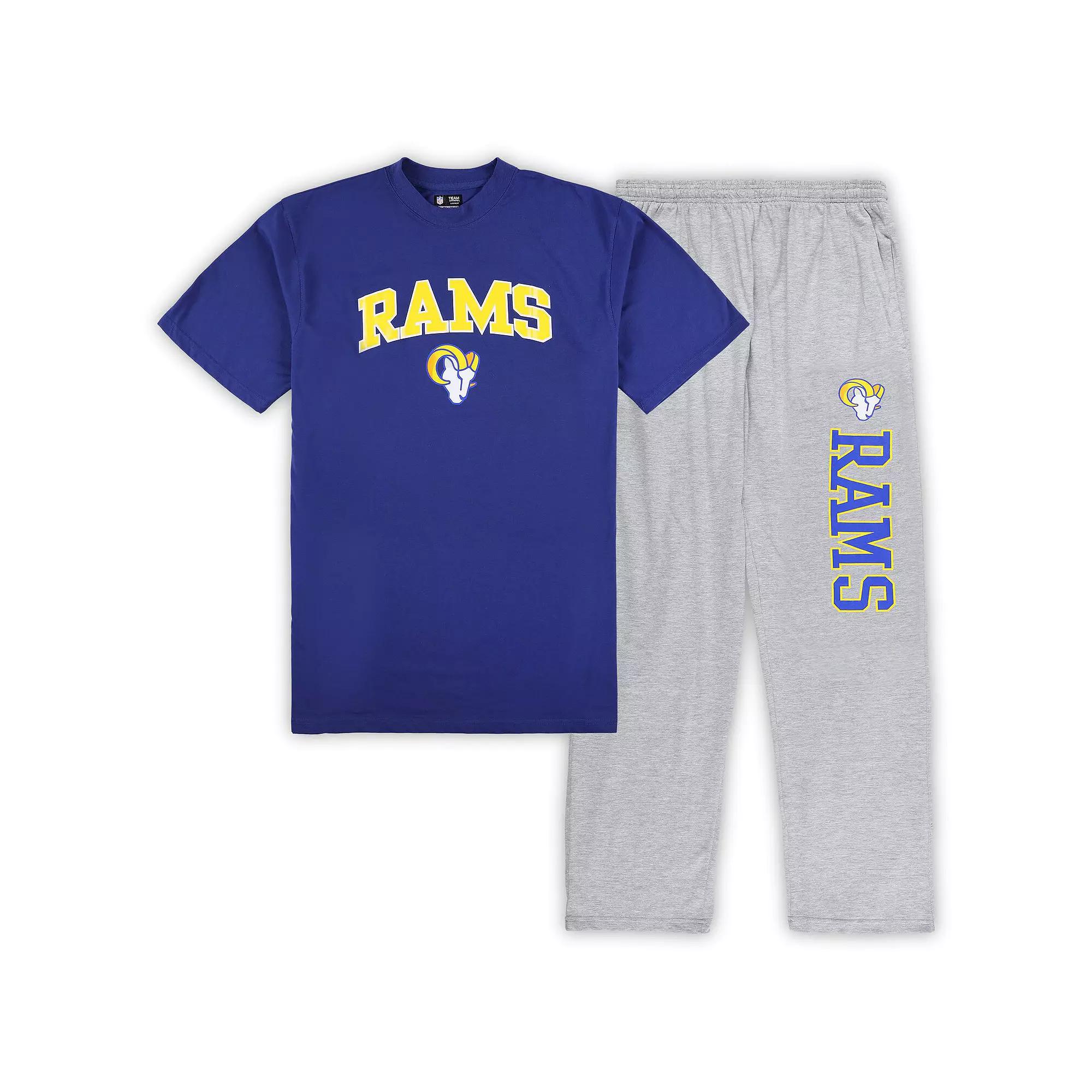 Men's Concepts Sport Royal/Heather Gray Los Angeles Rams Big & Tall T-Shirt & Pajama Pants Sleep Set,  Product Image