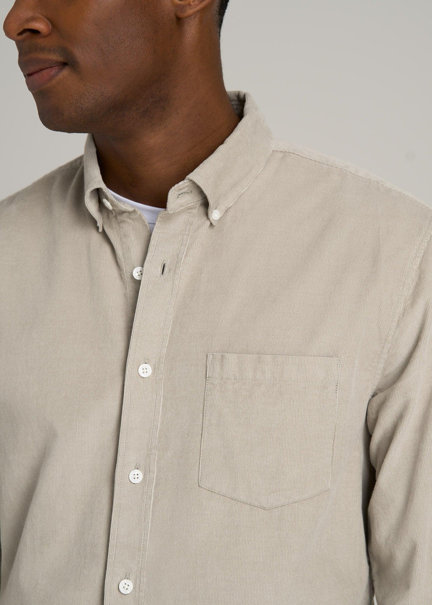 Pincord Button Shirt for Tall Men in Stone Male Product Image