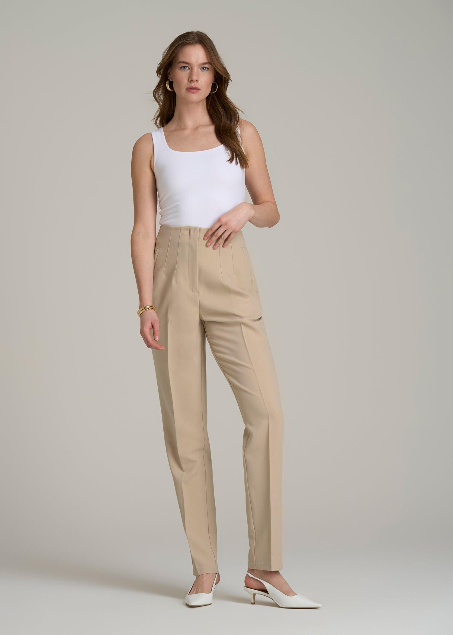 High Rise Pants with Darts for Tall Women in Light Camel Female Product Image